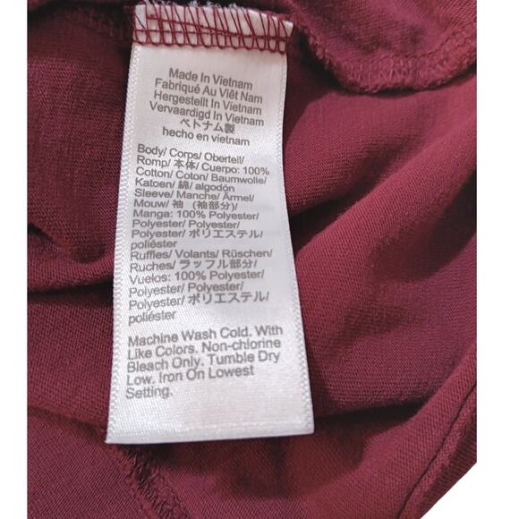 J. CREW Ruffled Blouse Size Large Burgundy Maroon Plaid Contrast Round Neck Soft - Picture 7 of 8